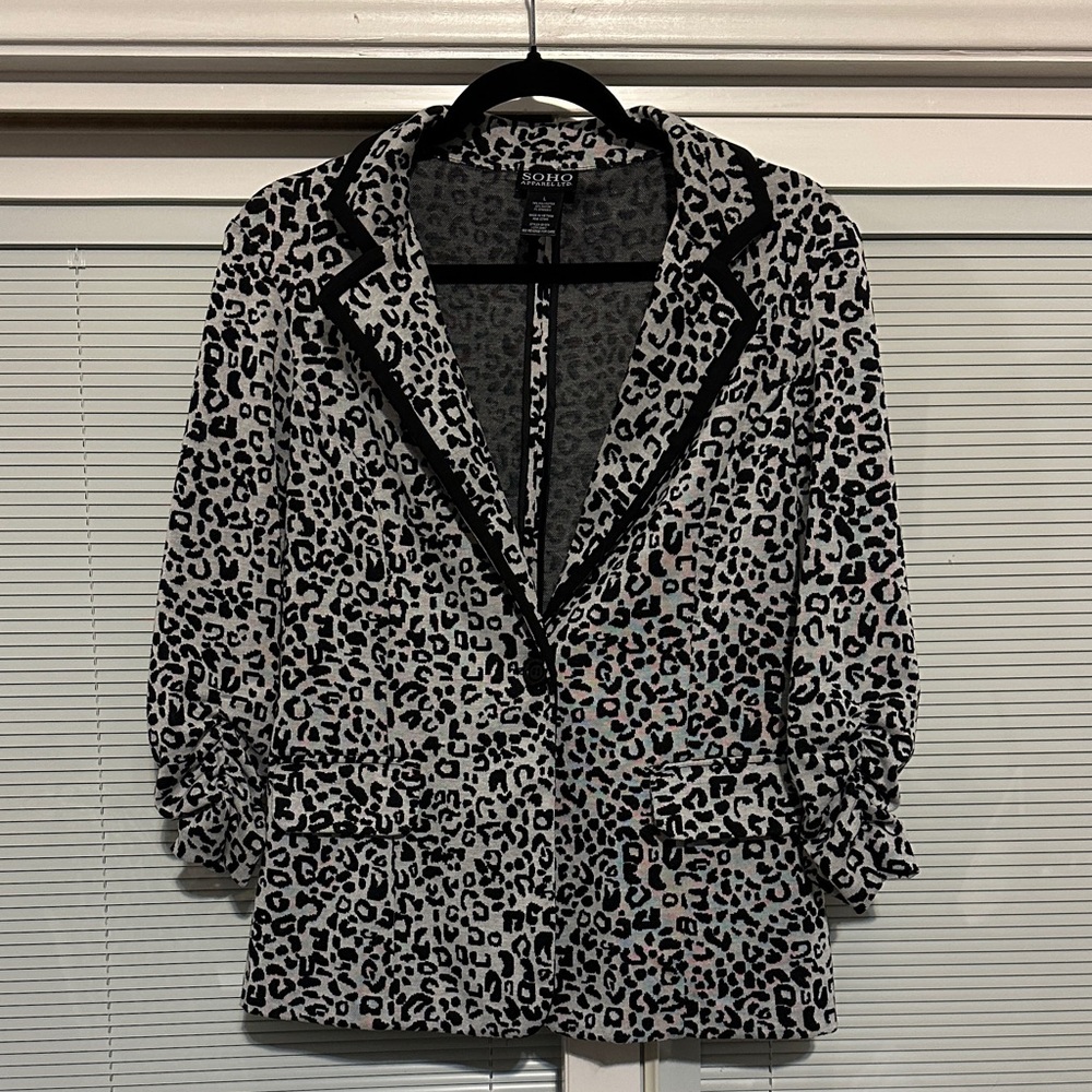 Soho Apparel Black and White Leopard Print Blazer
